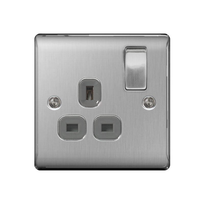 Bg Electrical Ps01 Screw Plate 1 Gang Plug Socket, Brushed Steel