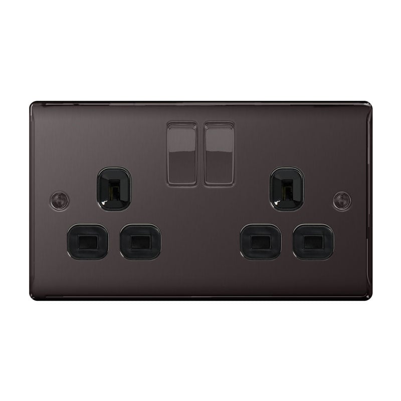 Bg Electrical Black Ps02 Screw Plate 2 Gang Plug Socket, Nickel