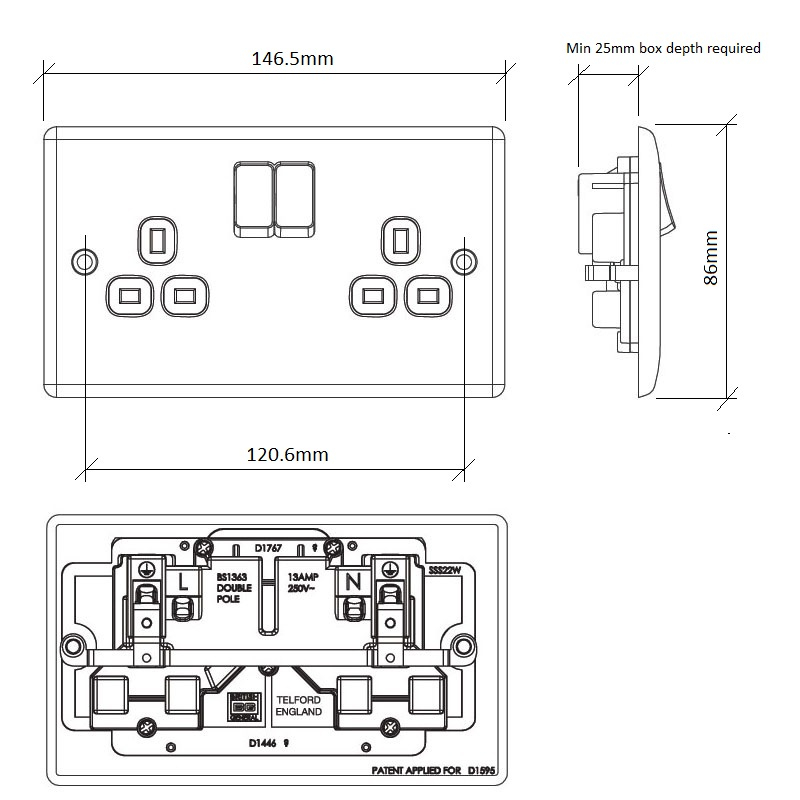 Diagram Image for PS02 Screw Plate 2 Gang Plug Switch