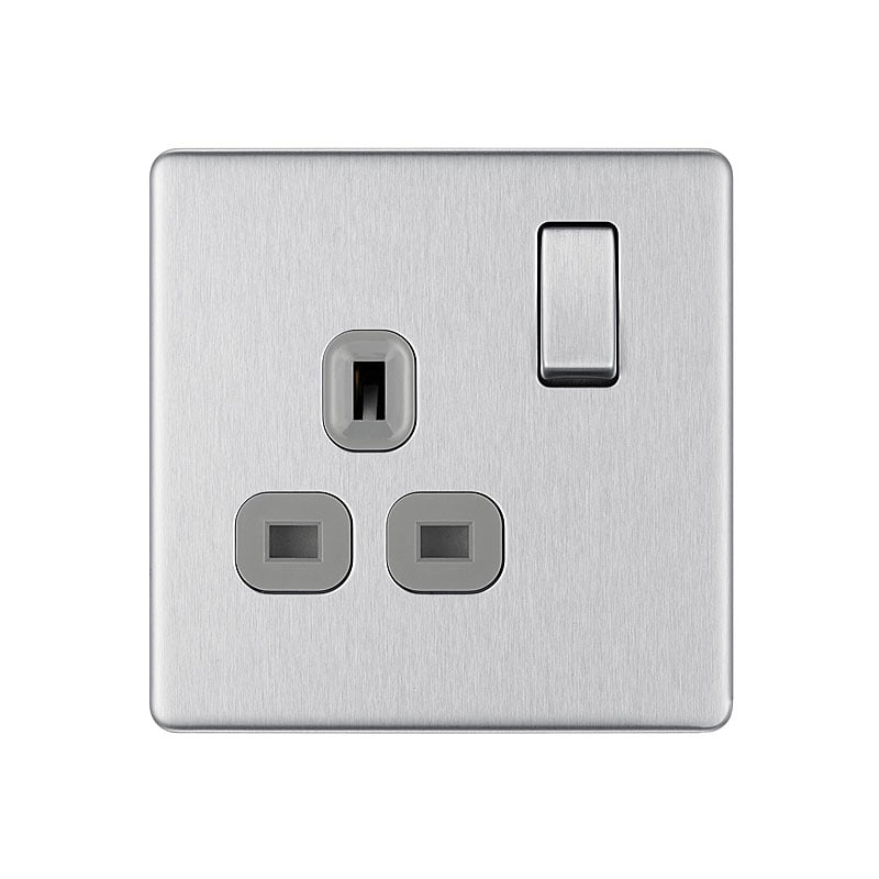 Bg Electrical Ps03 Screwless Plate 1 Gang Plug Socket, Brushed Steel