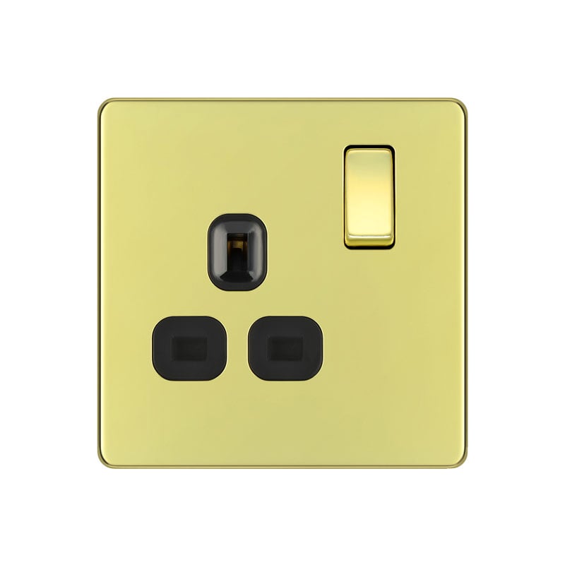 Bg Electrical Ps03 Screwless Plate 1 Gang Plug Socket, Polished Brass