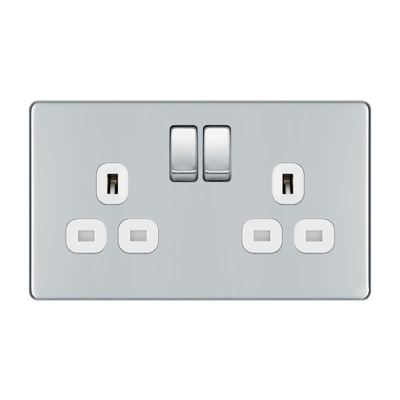 Bg Electrical Ps04 Screwless Plate 2 Gang Plug Socket, Polished Chrome