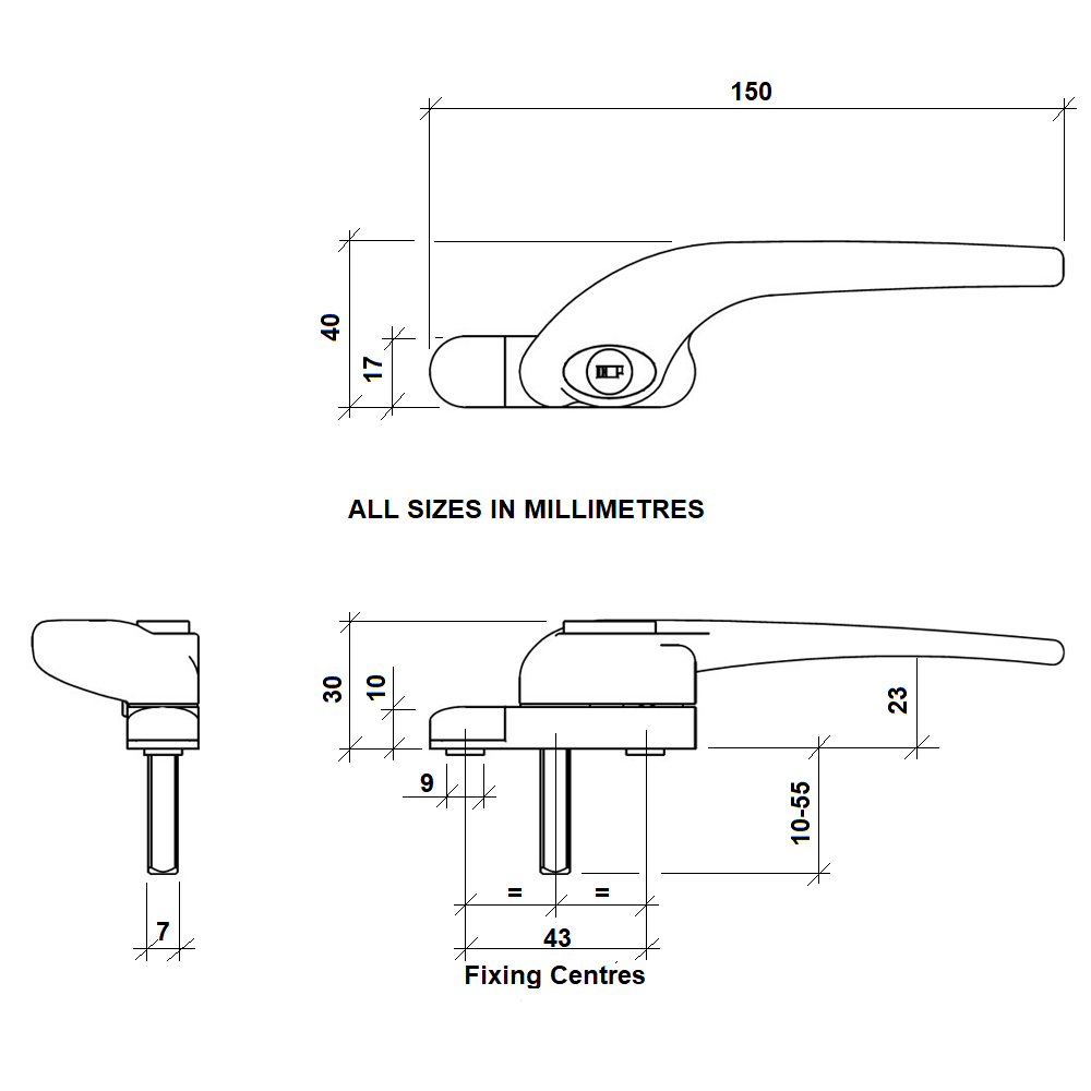 Diagram Image for W98 Espag Window Handle For Blinds