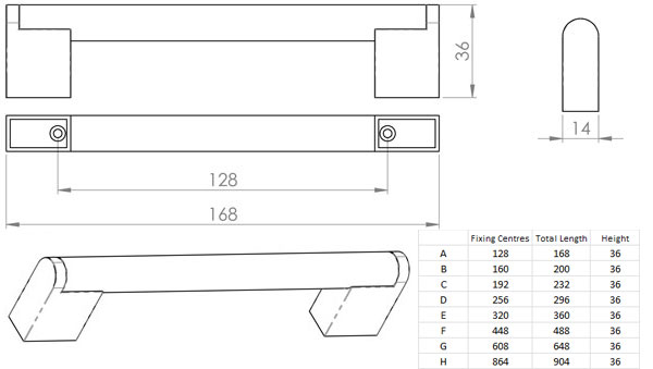 Diagram Image for CH48 Two Tone Bar Handle