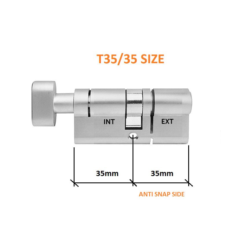 Diagram Image for DL38 - 3 Star Anti Snap Thumbturn Euro Cylinder T35/35