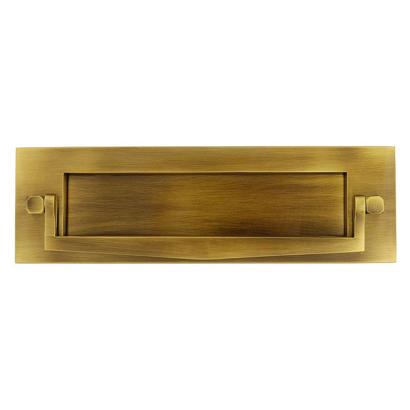 M Marcus Victorian Knocker Letter Plate, Antique Brass, Sprung, 250Mm X 76Mm