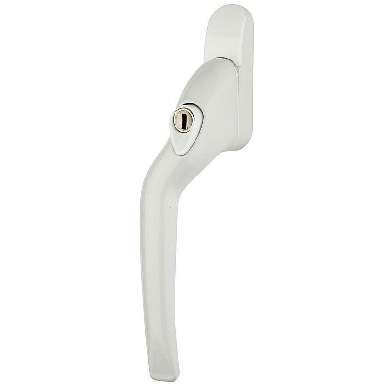 W61 uPVC Window Handles, Left Cranked, White, 45mm, Green Button