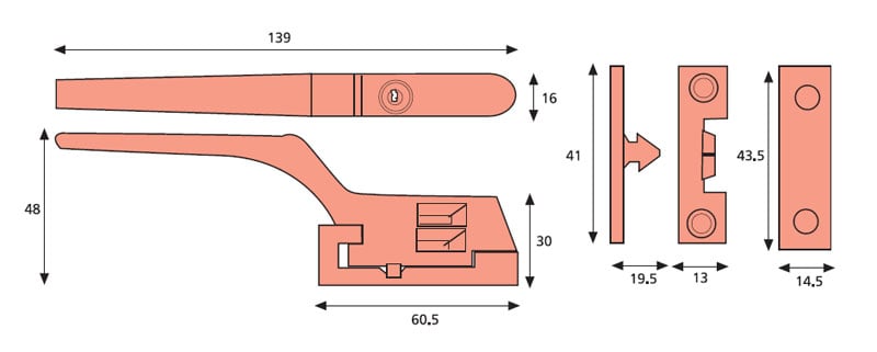 Diagram Image for W82 Lockable Casement Fastener