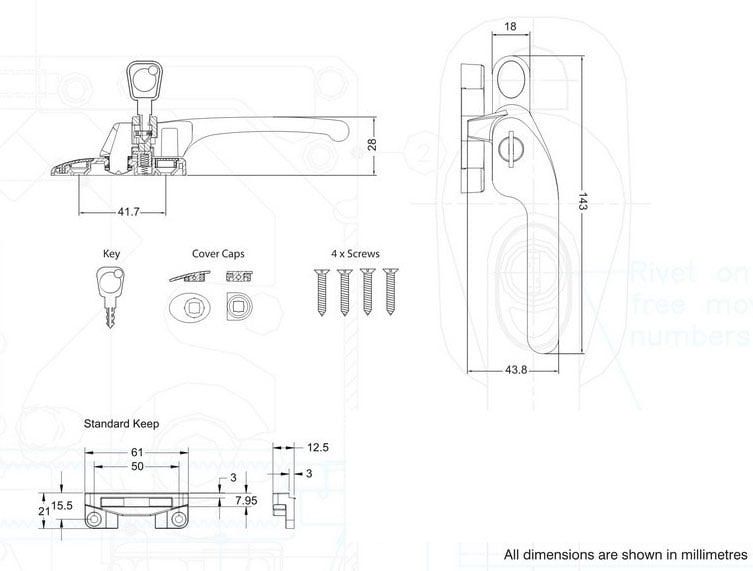 Diagram Image for W87 Timber Window Handle