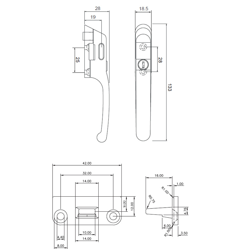 Diagram Image for W93 Locking Night Vent Casement Fastener