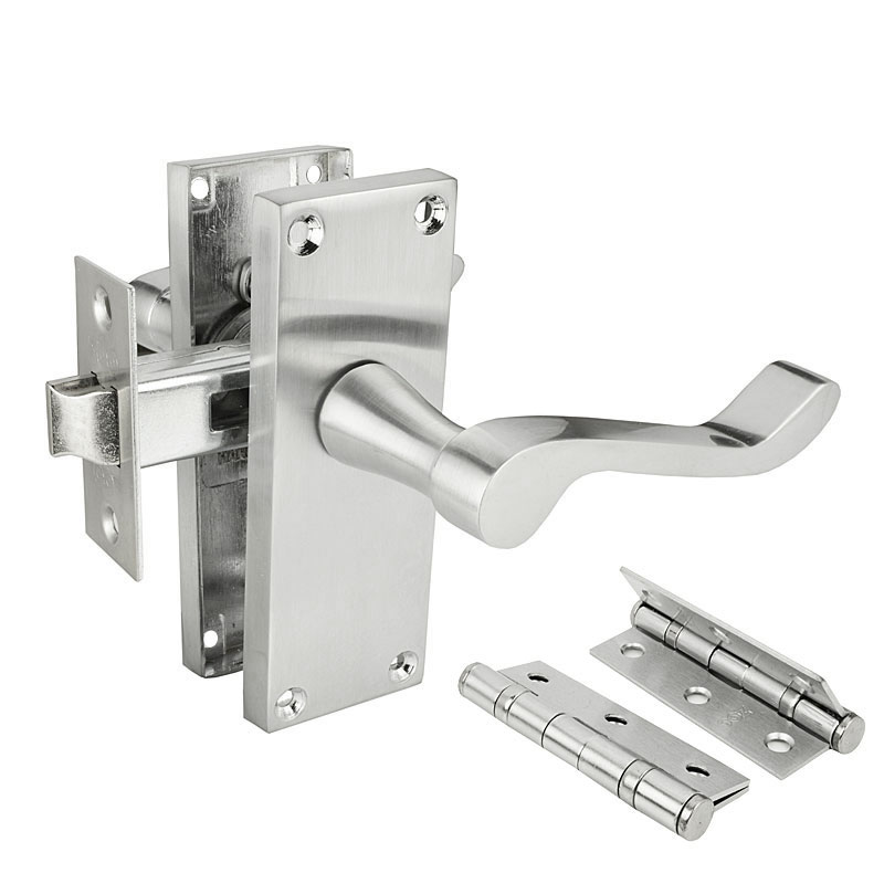 Handlestore Z06 Victorian Door Handle Packs, Satin Chrome, 75Mm Latch & Hinges