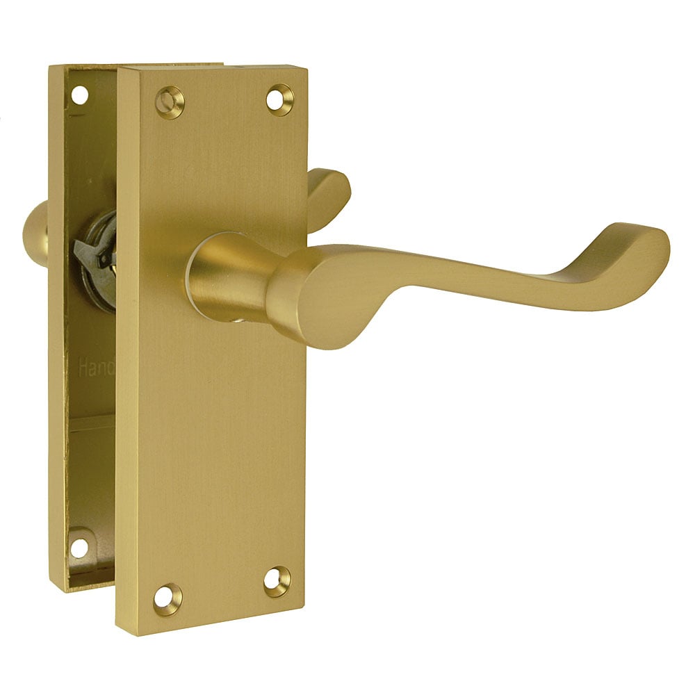 Handlestore Z06 Satin Brass Victorian Scroll Internal Door Handles, Latch, 120 X 42Mm