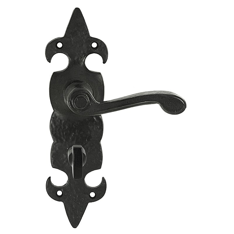 Frelan Black Z132 Fleur De Lys Bathroom Door Handle, Tudor Antique