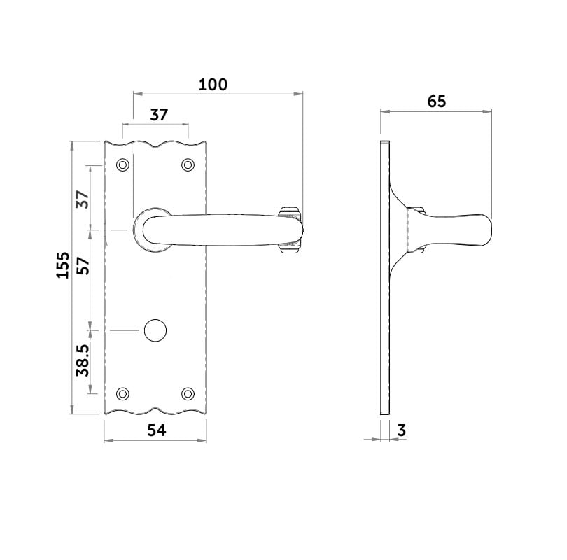 Diagram Image for Z138 Antique Black Bathroom Door Handle