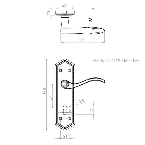 Diagram Image for Z144 Black Antique Locking Door Handle
