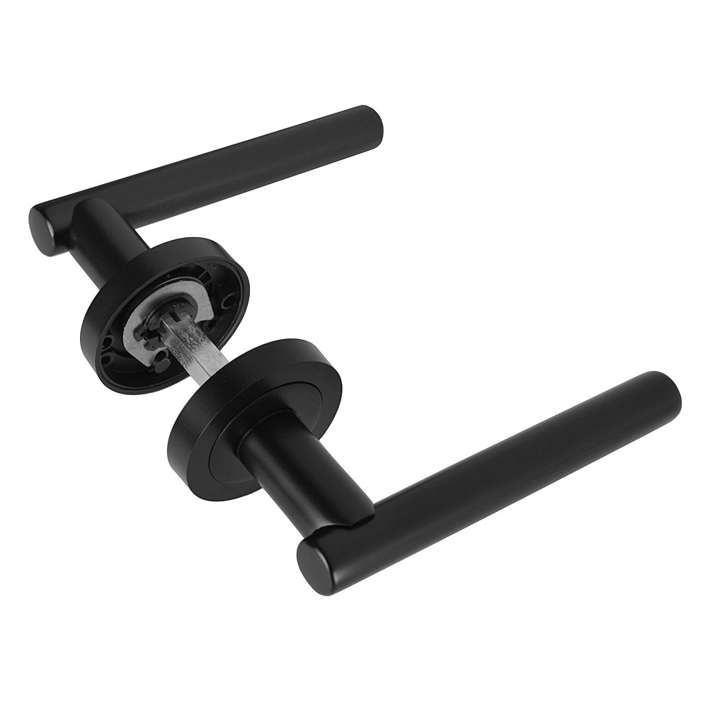 Handlestore Black Z14 T-Bar Matt Internal Door Handles, Lever Rose,