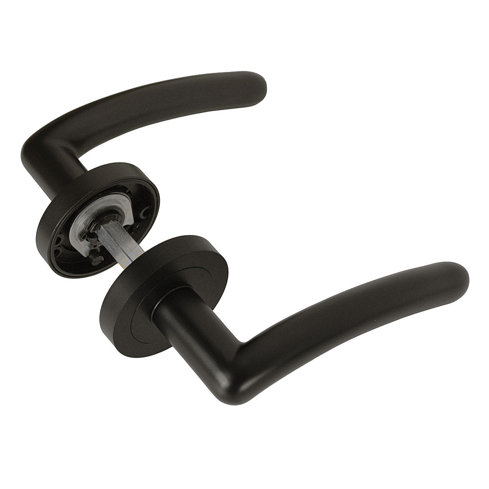 Handlestore Black Z16 Curved Matt Internal Door Handles, Lever Rose,