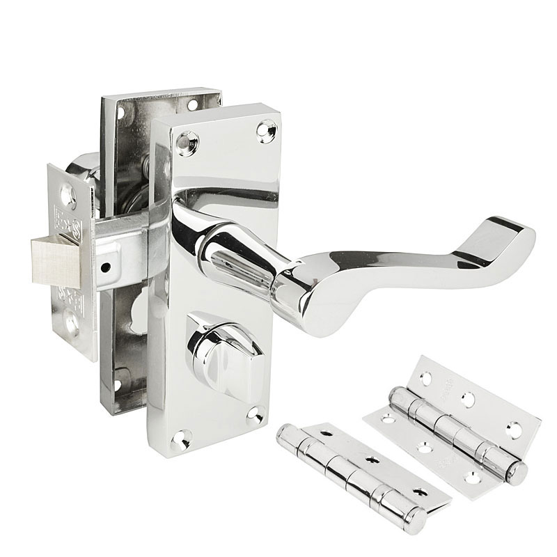 Handlestore Z206 Privacy Door Handle Pack, Polished Chrome, 63Mm Latch & Hinges