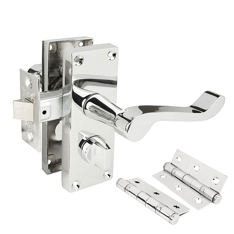 Handlestore Z206 Privacy Door Handle Packs, Polished Chrome, 75Mm Latch & Hinges