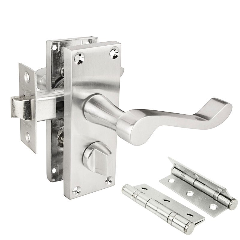 Handlestore Z206 Privacy Door Handle Pack, Satin Chrome, 63Mm Latch & Hinges
