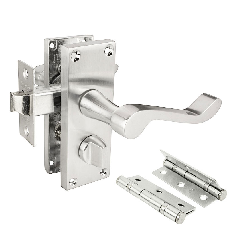 Handlestore Z206 Privacy Door Handle Packs, Satin Chrome, 75Mm Latch & Hinges