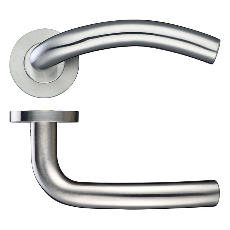 Zoo Z303 Brushed Steel Internal Door Handles, 201, Arched Lever On Rose
