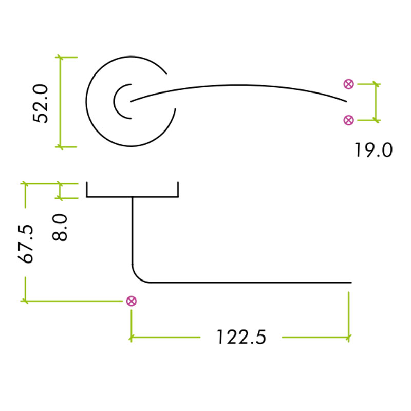 Diagram Image for Z303 Arched Lever Rose Stainless Steel Door Handle
