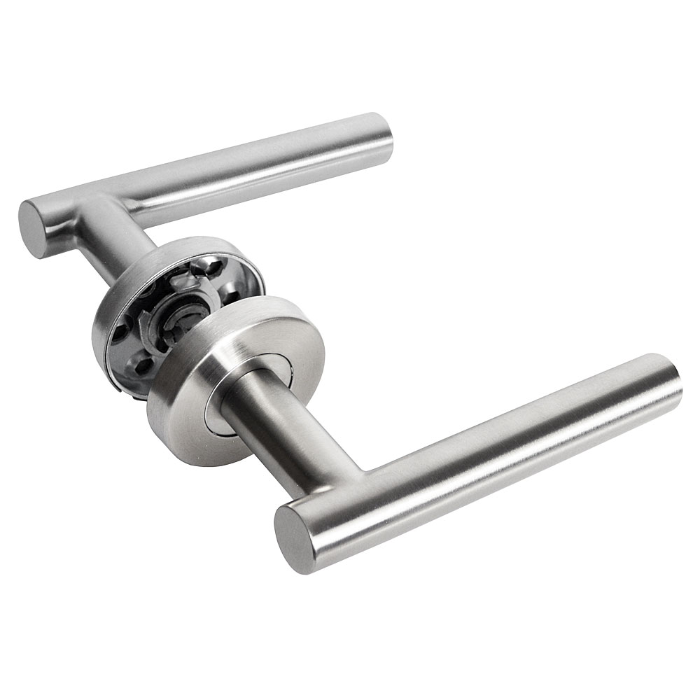 Handlestore Z304 T Bar Brushed Stainless Steel Internal Door Handles, Lever Rose