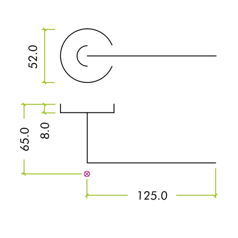 Diagram Image for Z305 Curved Lever Rose Stainless Steel Door Handle