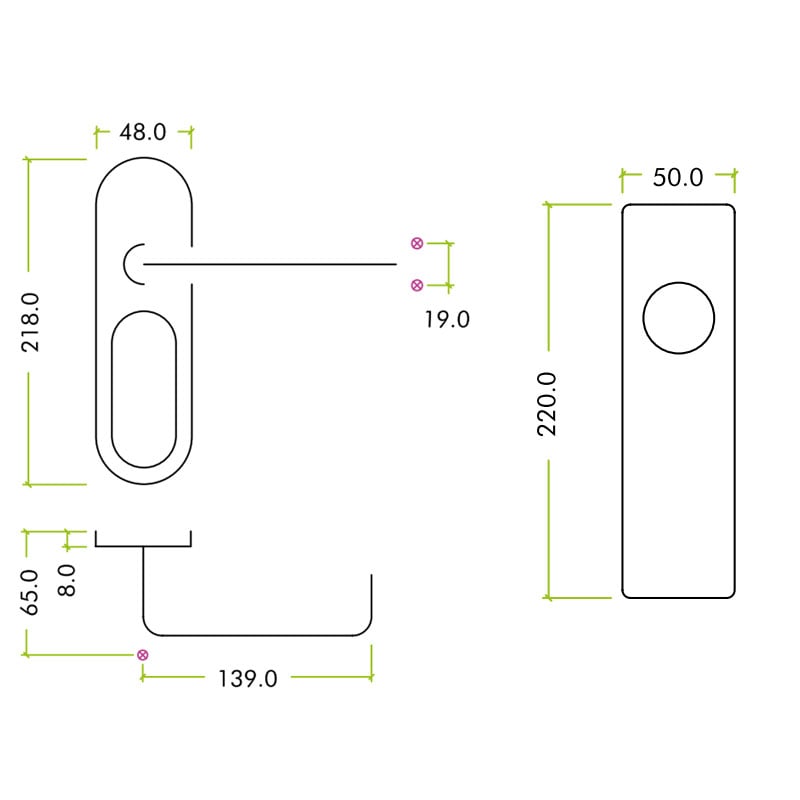 Diagram Image for Z309 RTD Square Lever Lock Stainless Steel Door Handle