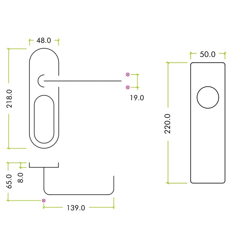 Diagram Image for Z311 RTD Square Lever Euro Stainless Steel Door Handle