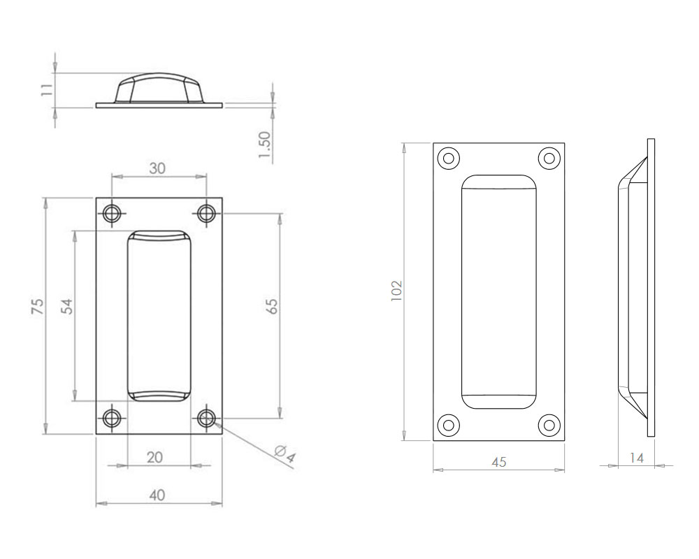 Diagram Image for Z500 Rectangular Flush Sliding Door Handles