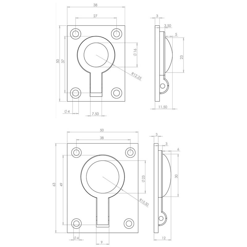 Diagram Image for Z505 Flush Ring Pull Door Handles
