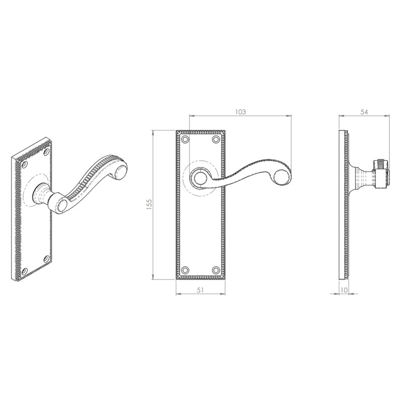 Diagram Image for Z600 Georgian Scroll Lever Latch Solid Brass Door Handle
