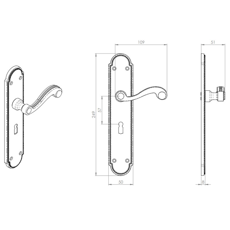 Diagram Image for Z604 Georgian Lever Lock Solid Brass Door Handle