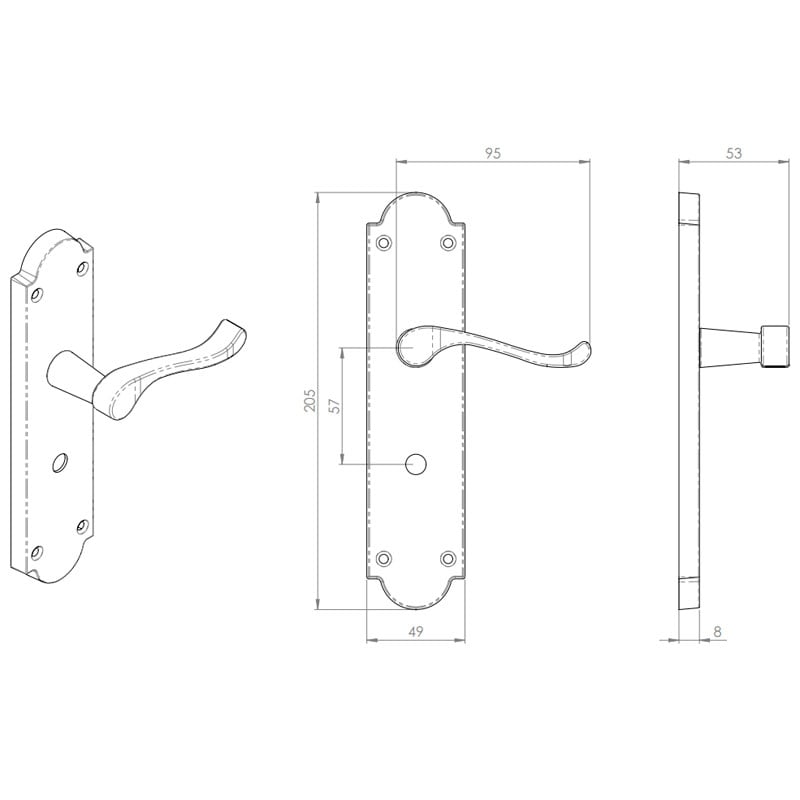 Diagram Image for Z618 Victorian Solid Brass Bathroom Door Handle