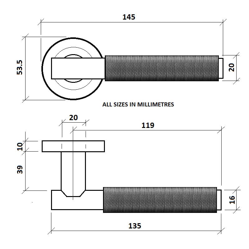 Diagram Image for Z720 Knurled Lever Rose Door Handle