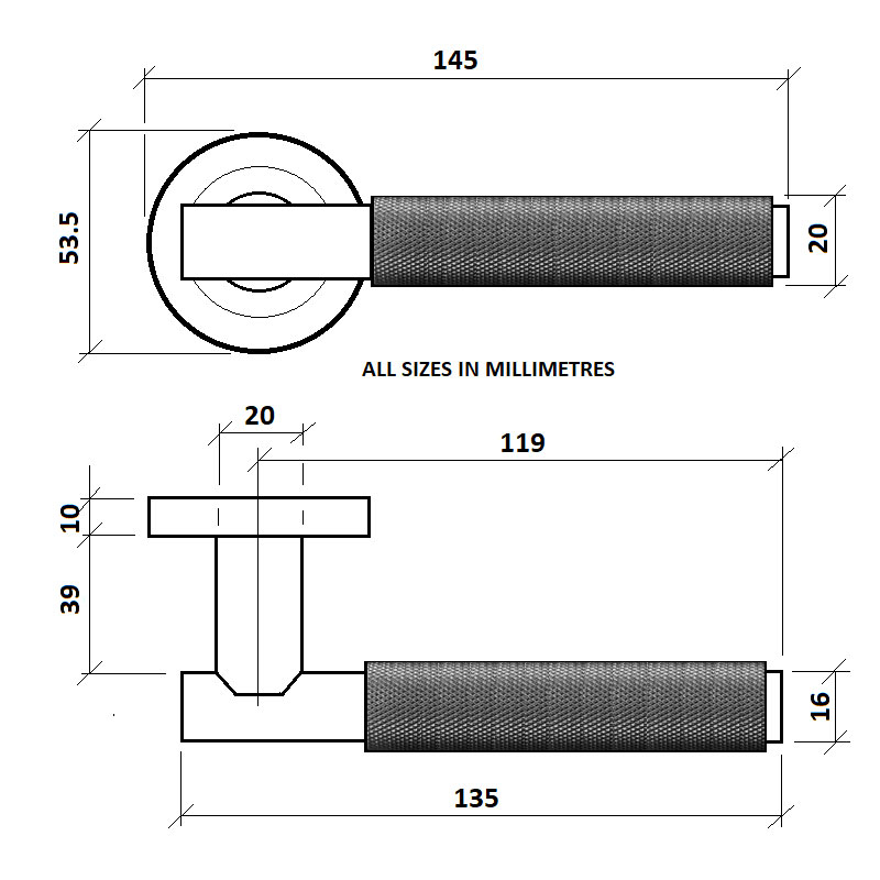 Diagram Image for Z720 Black Knurled Door Handles - Door Pack