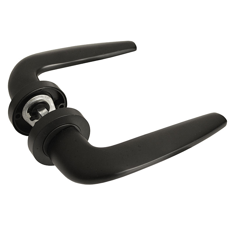 Handlestore Black Z748 Lever Rose Matt Door Handles, Chunky Curved Lever Design