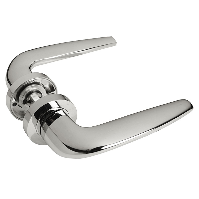 Handlestore Z748 Lever Rose Polished Chrome Door Handles, Chunky Curved Lever Design
