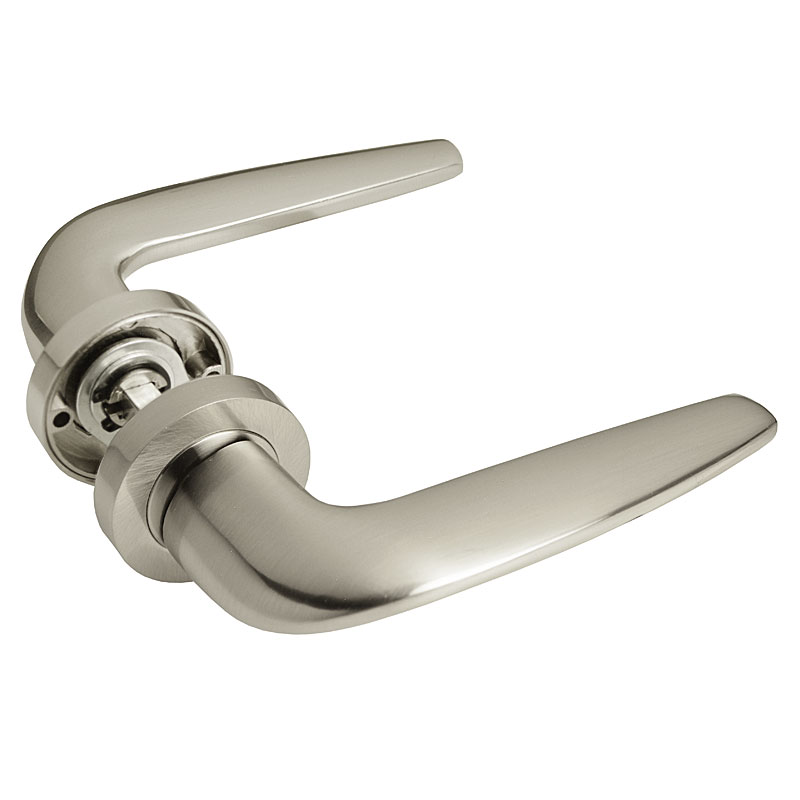 Handlestore Z748 Lever Rose Satin Nickel Door Handles, Chunky Curved Lever Design
