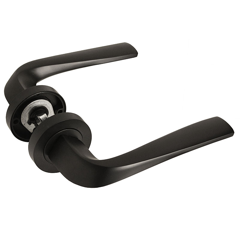 Handlestore Black Z749 Lever Rose Matt Door Handles, Twirl Quad Lever Design
