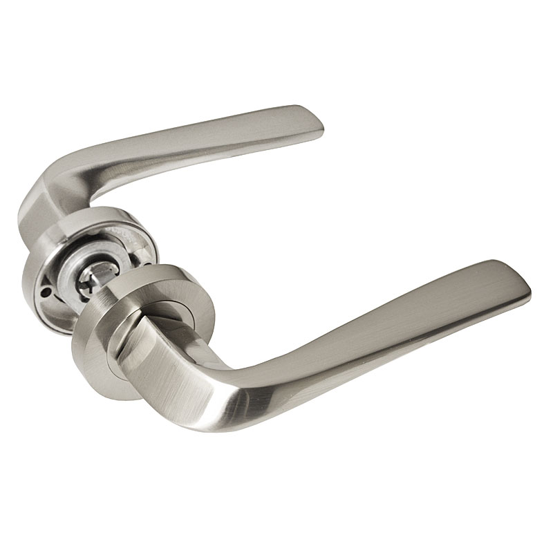 Handlestore Z749 Lever Rose Satin Nickel Door Handles, Twirl Quad Lever Design