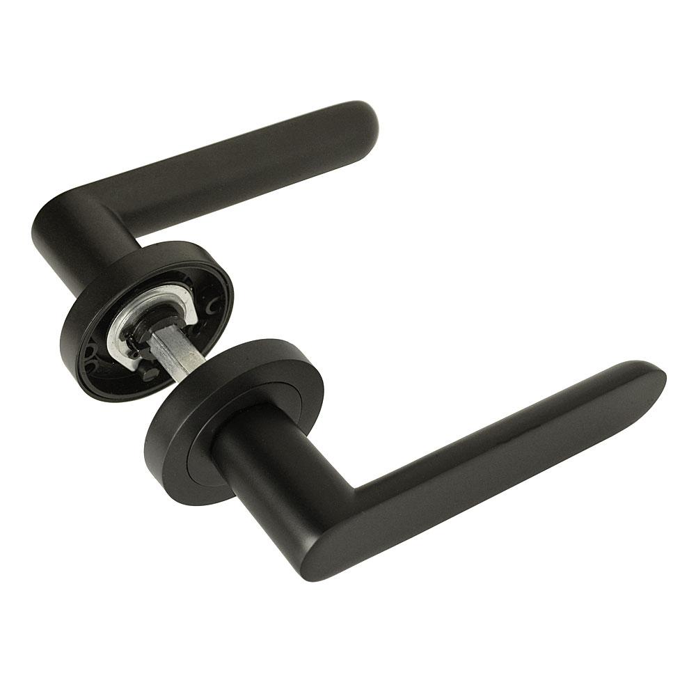 Handlestore Black Z750 Lever Rose Door Handle, High Quality Matt Finish