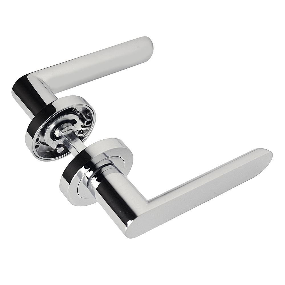 Handlestore Z750 Lever Rose Door Handle, High Quality Polished Chrome Finish