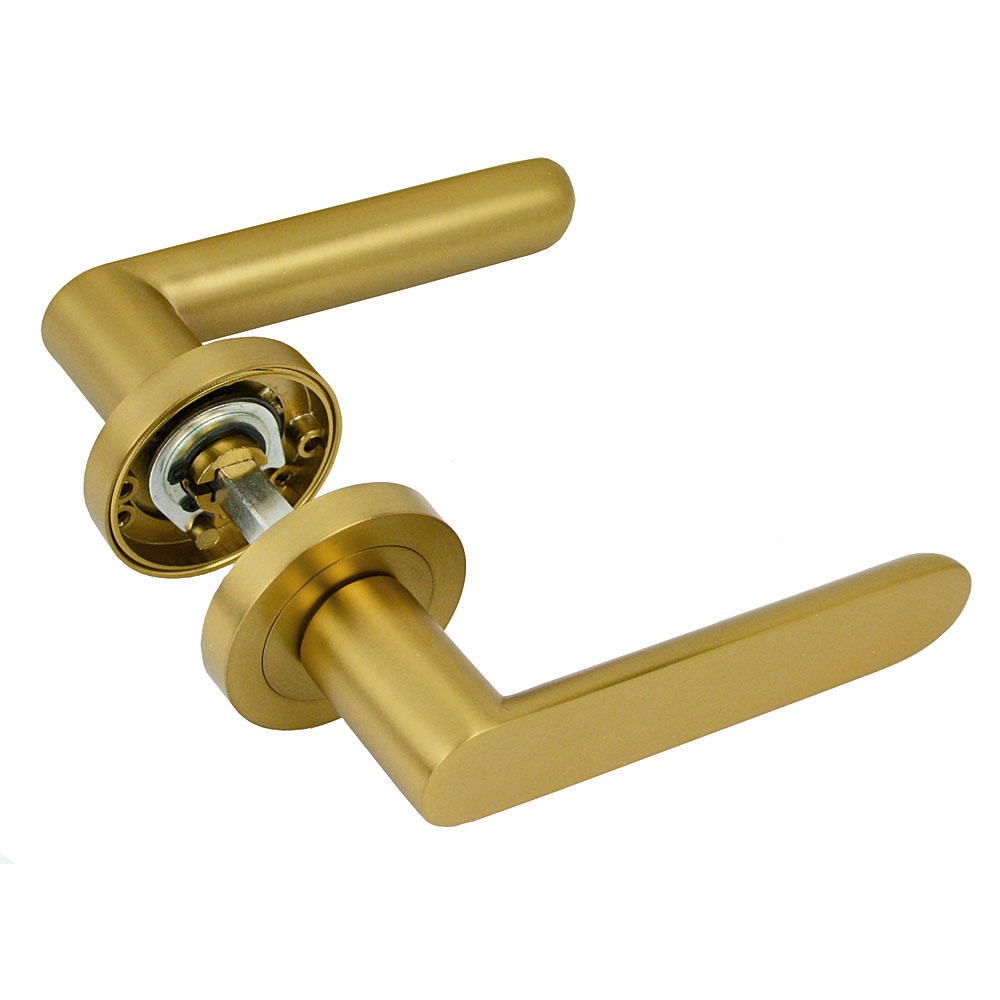 Handlestore Z750 Lever Rose Door Handle, High Quality Satin Brass Finish