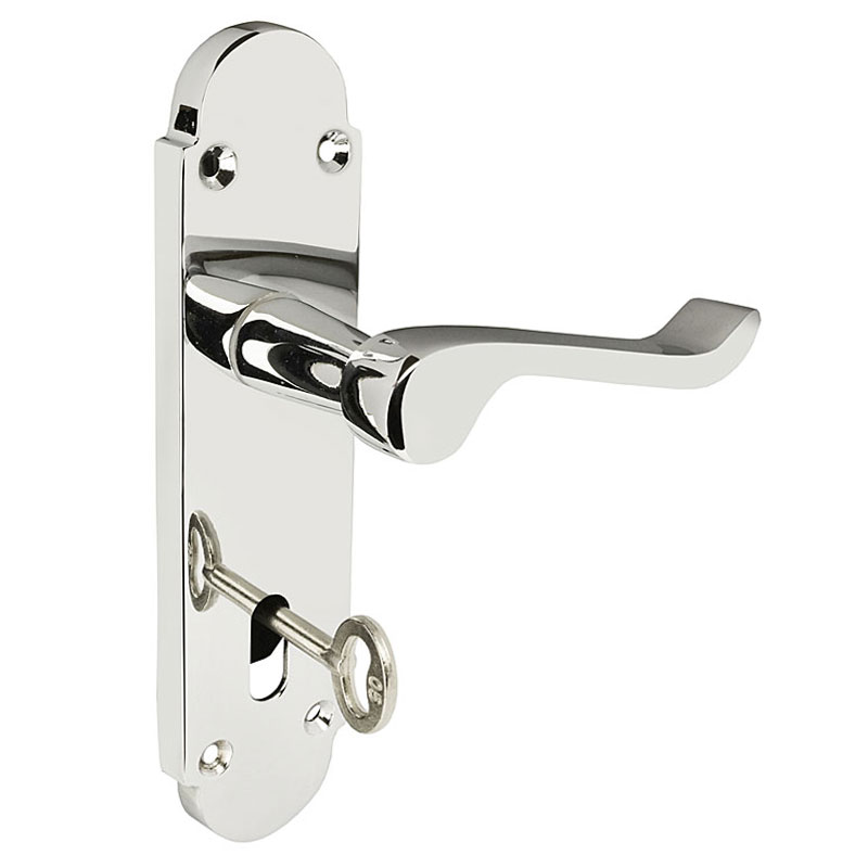 Z76 Victorian Scroll Lock Door Handles, Chrome, Shaped, 168 x 42mm