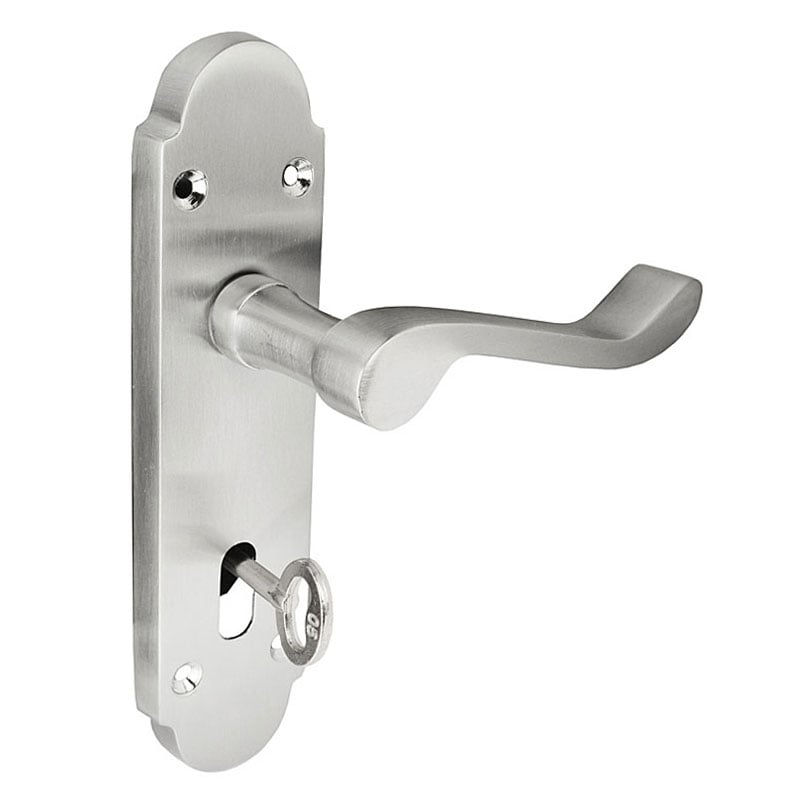 Z76 Victorian Scroll Lock Door Handles, Silver, Shaped, 168 x 42mm