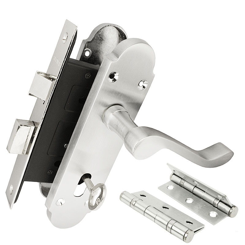 Handlestore Silver Z76 Scrolled Locking Door Handle Pack, 63Mm Sashlock, 3" Hinge
