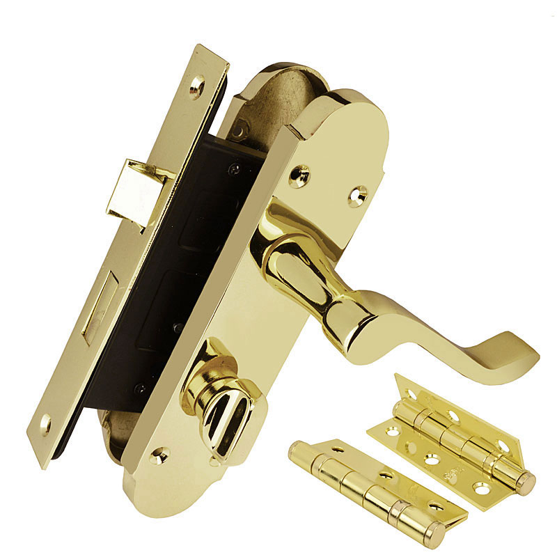 Handlestore Z77 Scrolled Bathroom Door Handle Set, Brass, 63Mm Sashlock, 3" Hinge